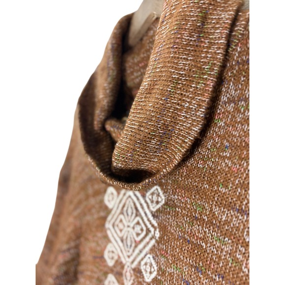 Roper Womens Cowl Neck Tunic Sweater XL Brown Embroidered Western‎ Boho Aztec - Picture 5 of 10